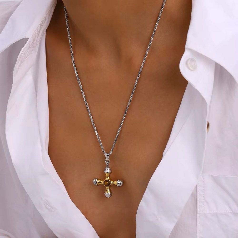 Two-Tone Cross Pendant Necklace